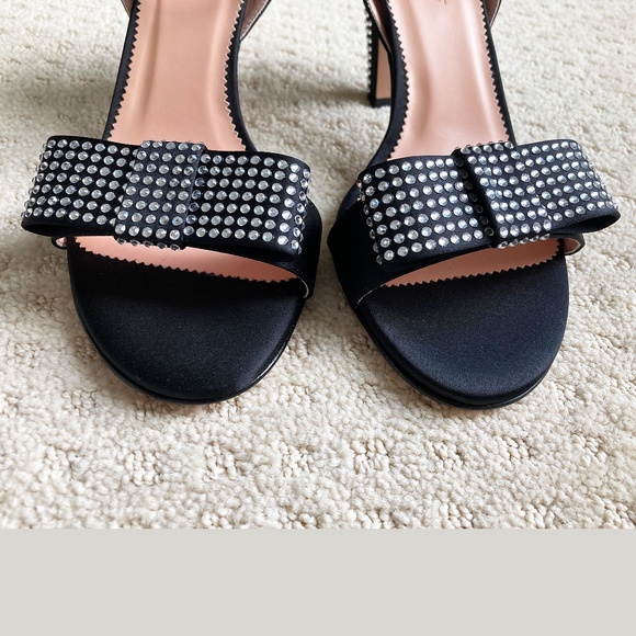 NWOB J. Crew Made-in-Italy Crystal Bow Heels in Black Satin - 9 - Picture 2 of 7
